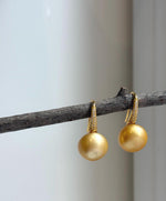 Elly’s 13.2mm Genius South sea golden ocean Pearls High-heel Earrings hooks: Strong luster, 2.5cm high, S925 silver cool earrings for her birthday anniversary daily office golden earrings