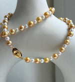 Elly’s 20.1” south sea golden ocean Freshwater Pearls Necklace: Extreme luster mirrored, S925 silver Fancy cool necklace.high quality daily office fancy cool golden pearls necklace