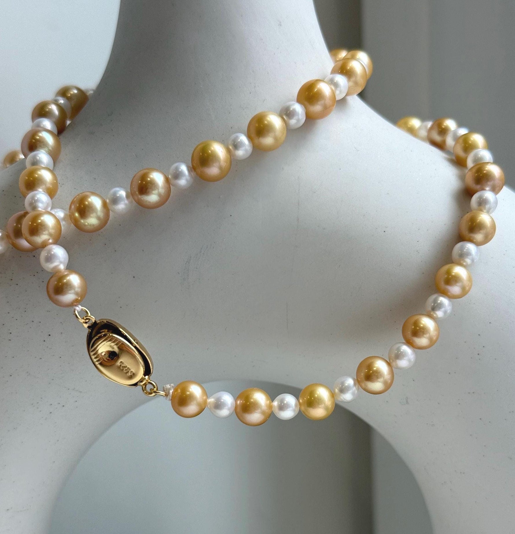 Elly’s 20.1” south sea golden ocean Freshwater Pearls Necklace: Extreme luster mirrored, S925 silver Fancy cool necklace.high quality daily office fancy cool golden pearls necklace
