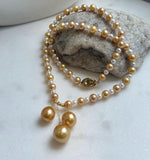Elly’s 20.1” south sea golden ocean Freshwater Pearls Necklace: Extreme luster mirrored, S925 silver Fancy cool necklace.high quality daily office fancy cool golden pearls necklace