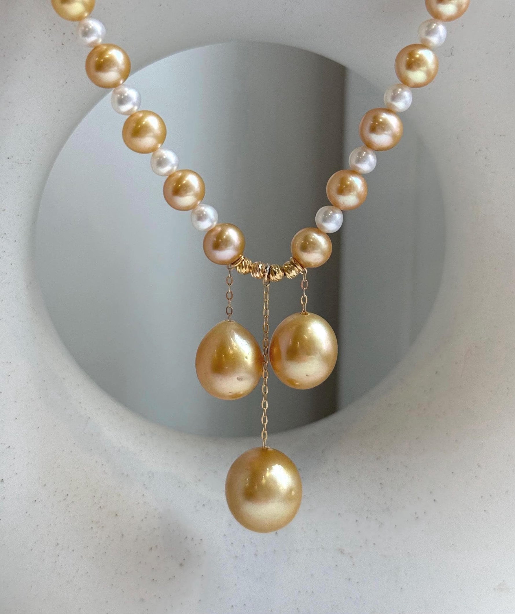Elly’s 20.1” south sea golden ocean Freshwater Pearls Necklace: Extreme luster mirrored, S925 silver Fancy cool necklace.high quality daily office fancy cool golden pearls necklace