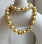Elly’s 9.4-13.1mm 36pcs Genius natural South sea Golden Ocean Pearls Necklace: Extreme luster, 18.2” knotted, S925 silver necklace strand. high quality south sea golden pearls necklace for her holiday