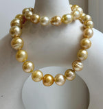 Elly’s 9.4-13.1mm 36pcs Genius natural South sea Golden Ocean Pearls Necklace: Extreme luster, 18.2” knotted, S925 silver necklace strand. high quality south sea golden pearls necklace for her