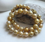 Elly’s 9.4-13.1mm 36pcs Genius natural South sea Golden Ocean Pearls Necklace: Extreme luster, 18.2” knotted, S925 silver necklace strand. high quality south sea golden pearls necklace for her
