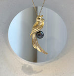 Elly’s Tahitian peacock hunter Ocean Pearl Bird Brooch pendant 2in1: Extreme luster mirrored, 9.1mm, 1.7x5cm, gift for her