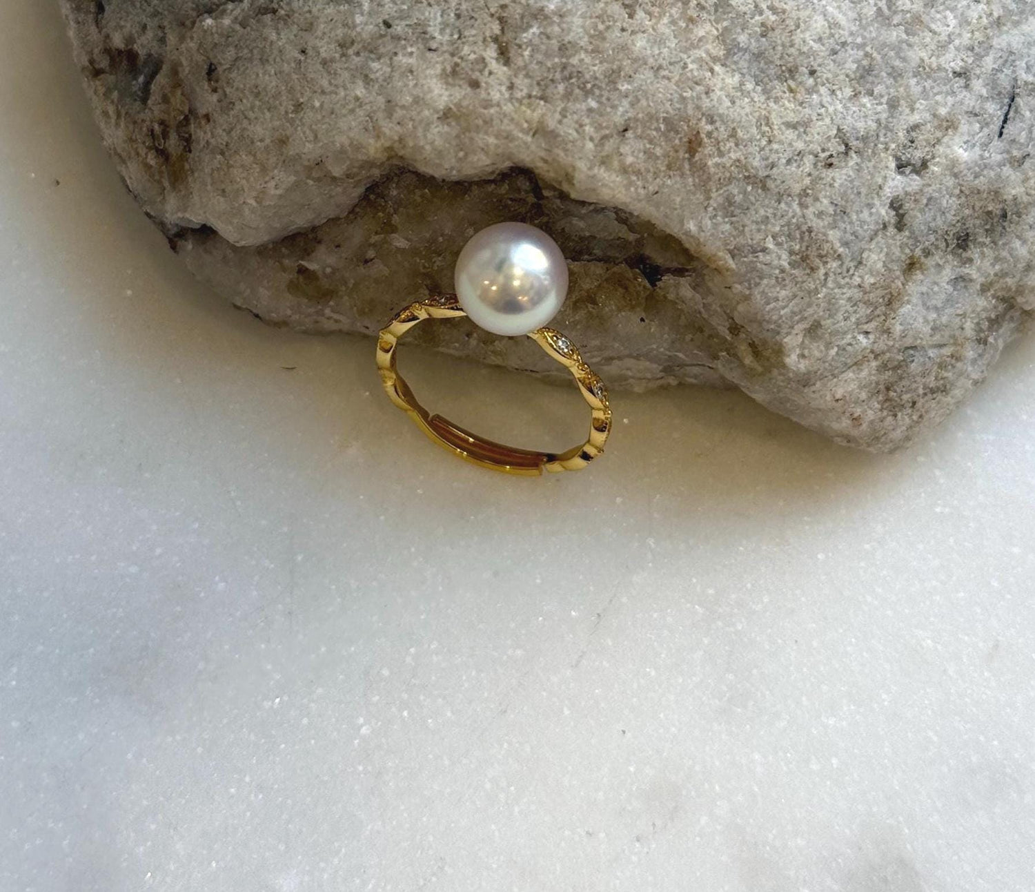 Elly’s 8.1mm Akoya ivory ocean pearl Ring: Extreme luster mirrored, s925 silver adjustable ring. Pearl Jewelry Idea. gift for her