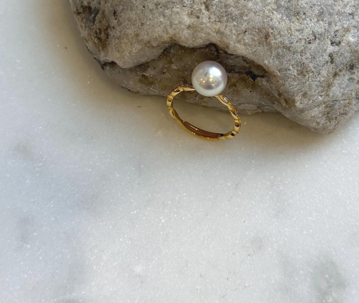 Elly’s 8.1mm Akoya ivory ocean pearl Ring: Extreme luster mirrored, s925 silver adjustable ring. Pearl Jewelry Idea. gift for her