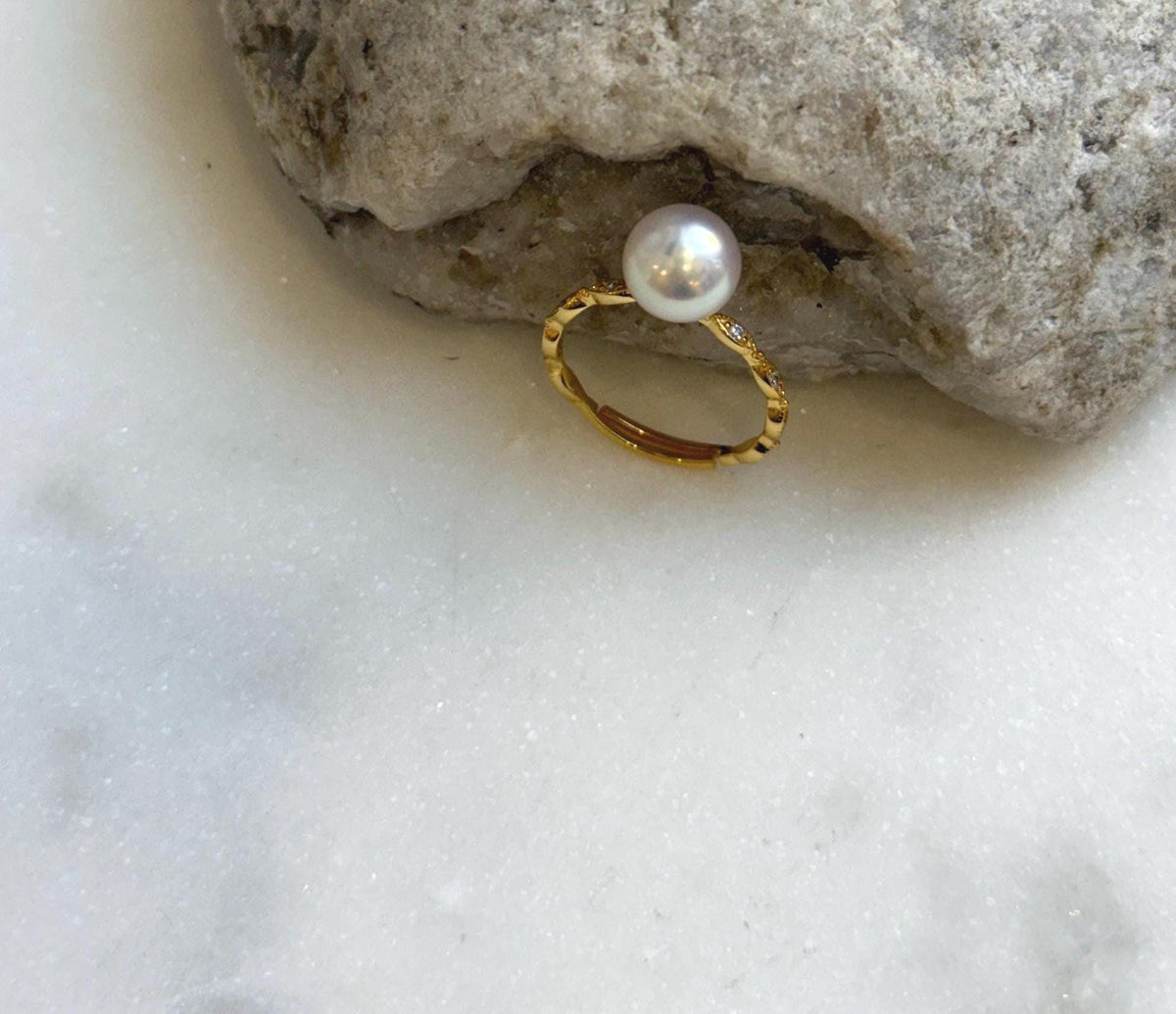 Elly’s 8.1mm Akoya ivory ocean pearl Ring: Extreme luster mirrored, s925 silver adjustable ring. Pearl Jewelry Idea. gift for her