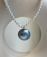 Elly’s 21mm Genius natural Ocean Mabe Pearl Freshwater Necklace set: Extreme luster, 17”, S925 silver necklace strand.