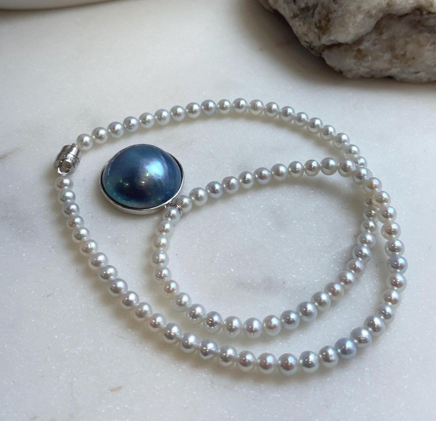 Elly’s 21mm Genius natural Ocean Mabe Pearl Freshwater Necklace set: Extreme luster, 17”, S925 silver necklace strand.high quality ocean Mabe Pearl pendant necklace for her