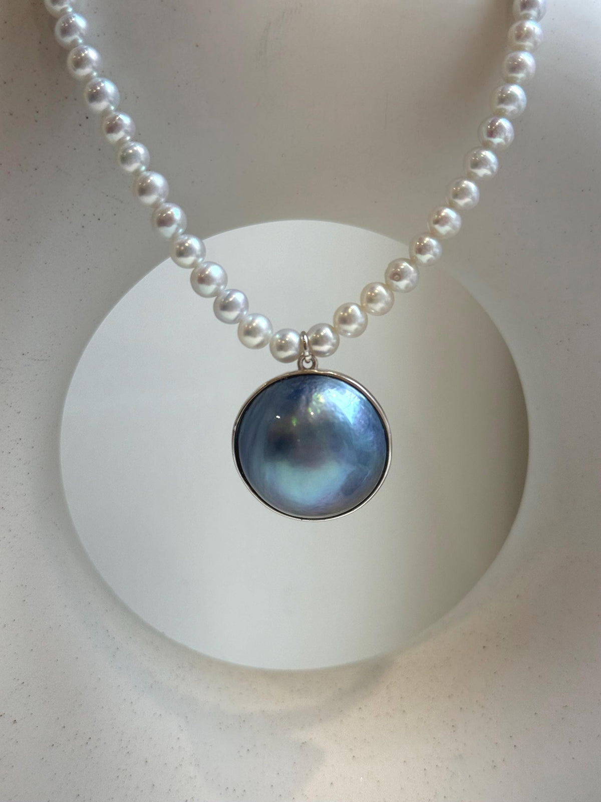 Elly’s 21mm Genius natural Ocean Mabe Pearl Freshwater Necklace set: Extreme luster, 17”, S925 silver necklace strand.high quality ocean Mabe Pearl pendant necklace for her party