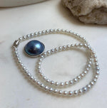 Elly’s 21mm Genius natural Ocean Mabe Pearl Freshwater Necklace set: Extreme luster, 17”, S925 silver necklace strand.high quality ocean Mabe Pearl pendant necklace for her