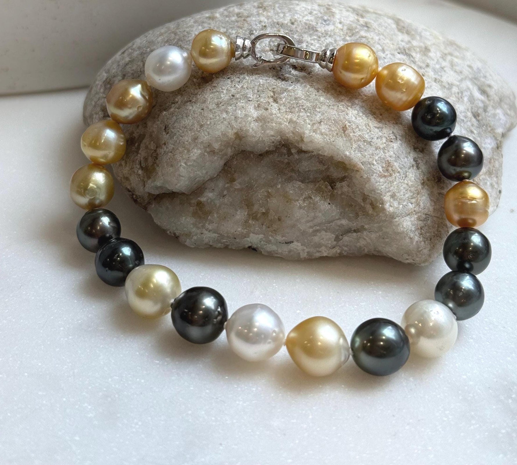 Elly’s 20pcs Genius Ocean Pearls Bracelet: Extreme luster, 8.7-10.2mm, 8.8”knot, S925 silver bracelet. high quality pearls bracelet gift for her