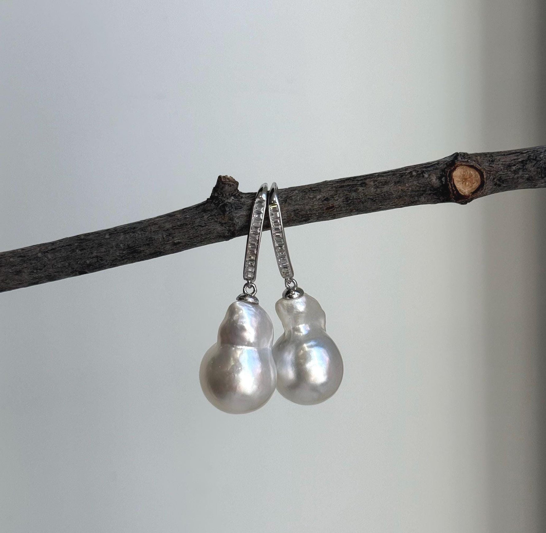 Elly’s Australian ocean white  Pearls dazzling earrings hooks: Extreme luster mirrored, To 18.8mm, s925 silver earrings. gift for her