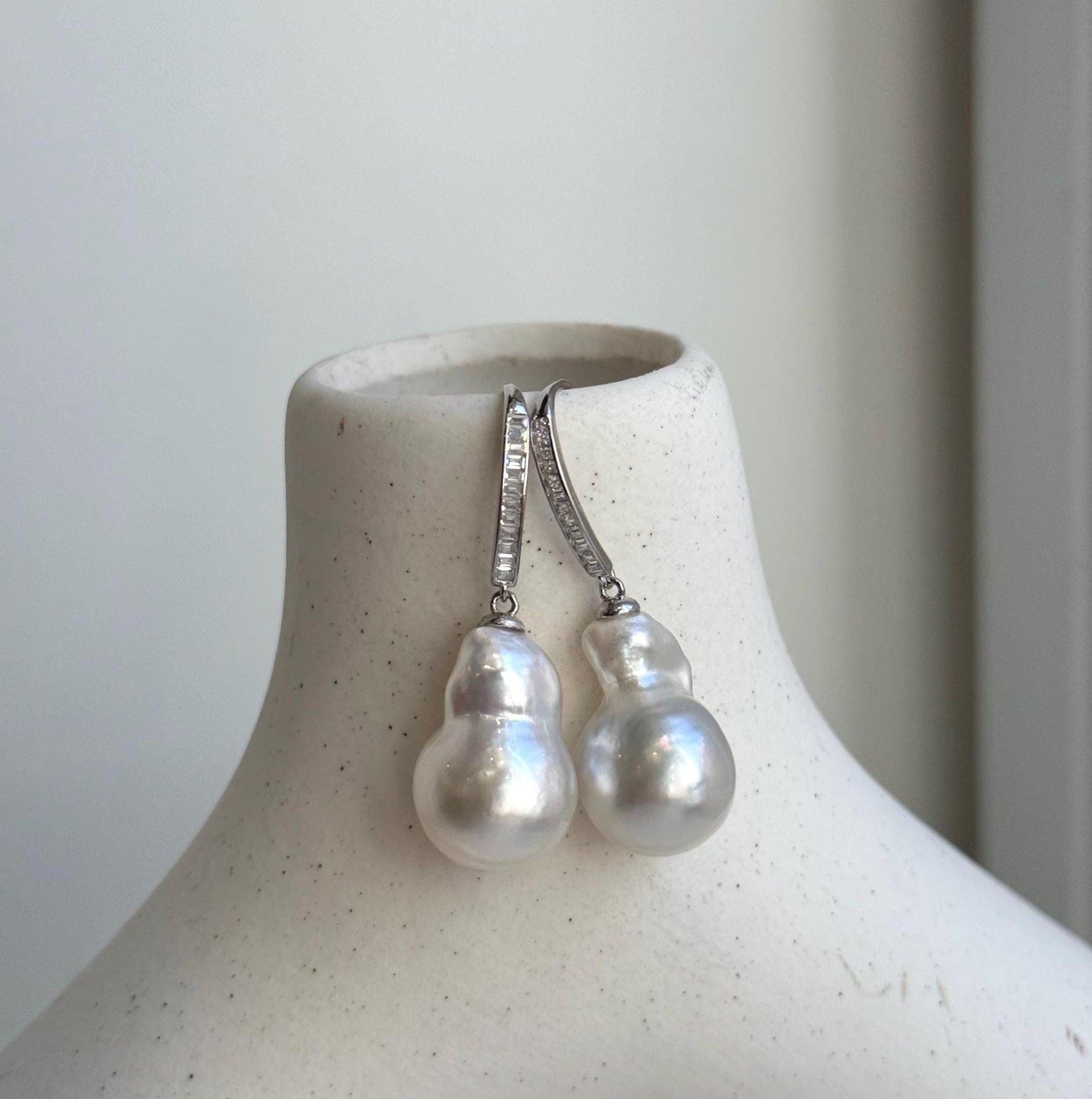 Elly’s Australian ocean white  Pearls dazzling earrings hooks: Extreme luster mirrored, To 18.8mm, s925 silver earrings. gift for her anniversary