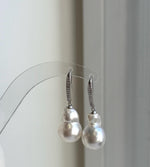 Elly’s Australian ocean white  Pearls dazzling earrings hooks: Extreme luster mirrored, To 18.8mm, s925 silver earrings. gift for her holiday
