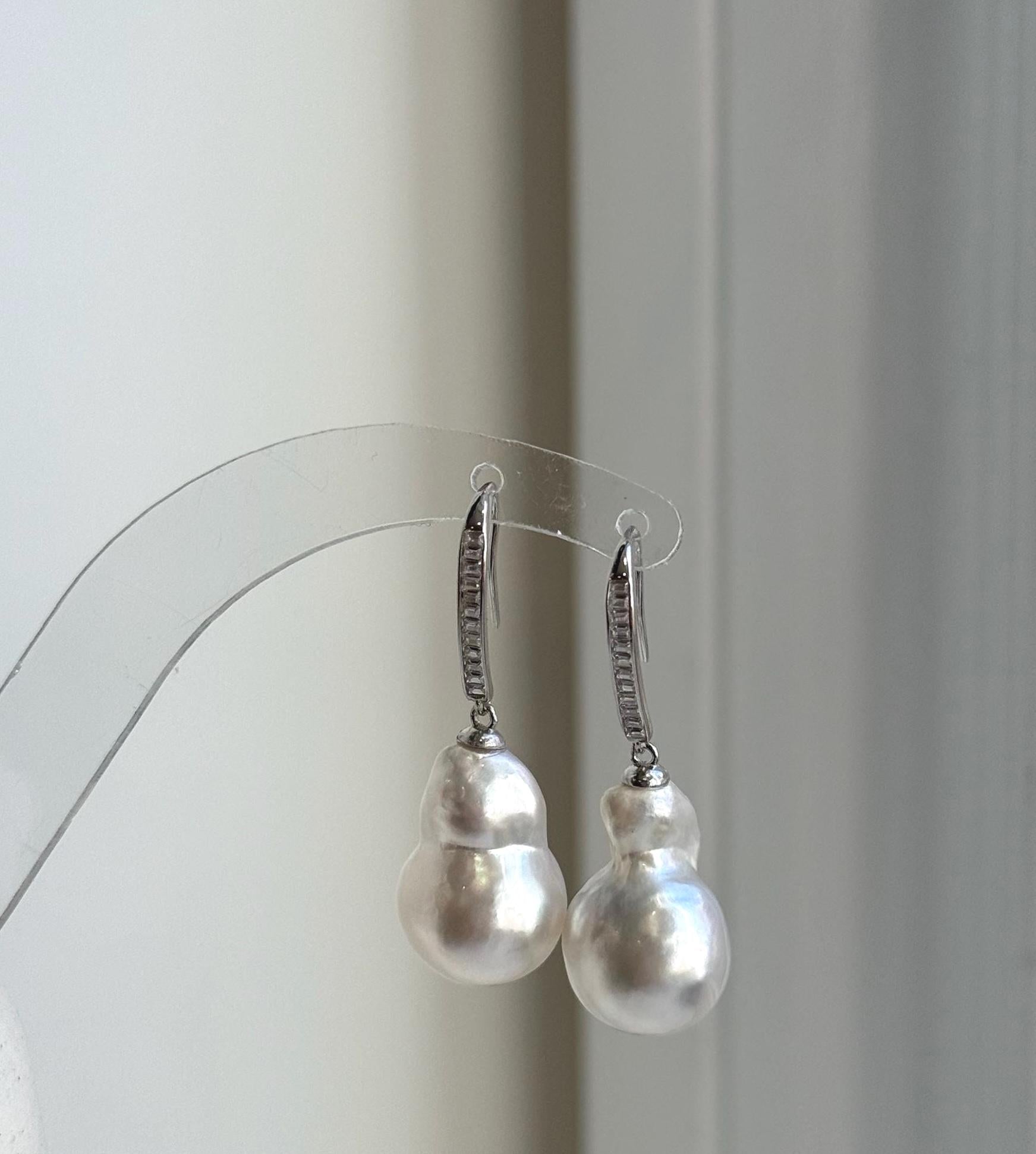 Elly’s Australian ocean white  Pearls dazzling earrings hooks: Extreme luster mirrored, To 18.8mm, s925 silver earrings. gift for her holiday