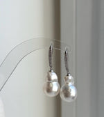 Elly’s Australian ocean white  Pearls dazzling earrings hooks: Extreme luster mirrored, To 18.8mm, s925 silver earrings. gift for her