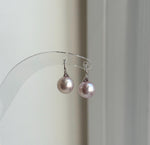 Elly’s 9.1mm Edison metallic pink Pearls High heel Earrings Hooks: Extreme luster Mirrored, 1.8cm high, S925 silver earrings. gift for her