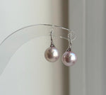 Elly’s 9.1mm Edison metallic pink Pearls High heel Earrings Hooks: Extreme luster Mirrored, 1.8cm high, S925 silver earrings. gift for her