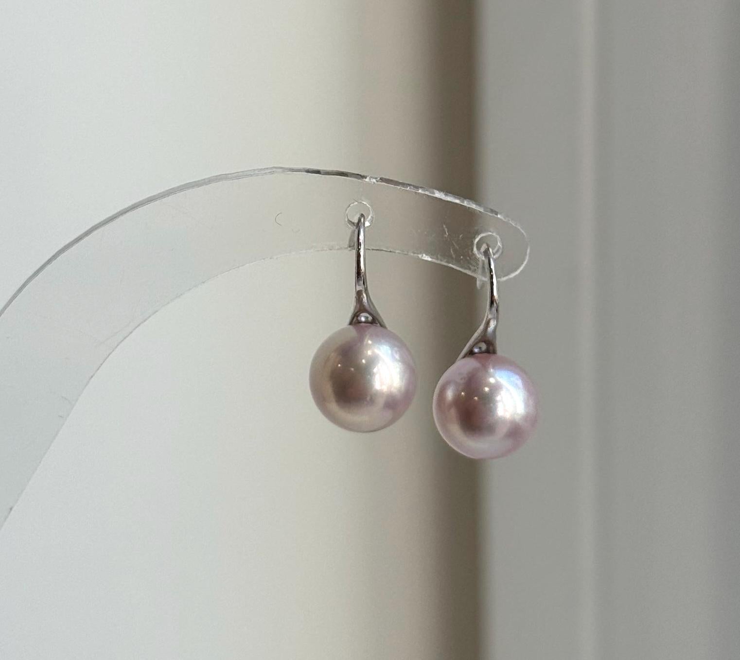 Elly’s 9.1mm Edison metallic pink Pearls High heel Earrings Hooks: Extreme luster Mirrored, 1.8cm high, S925 silver earrings. gift for her