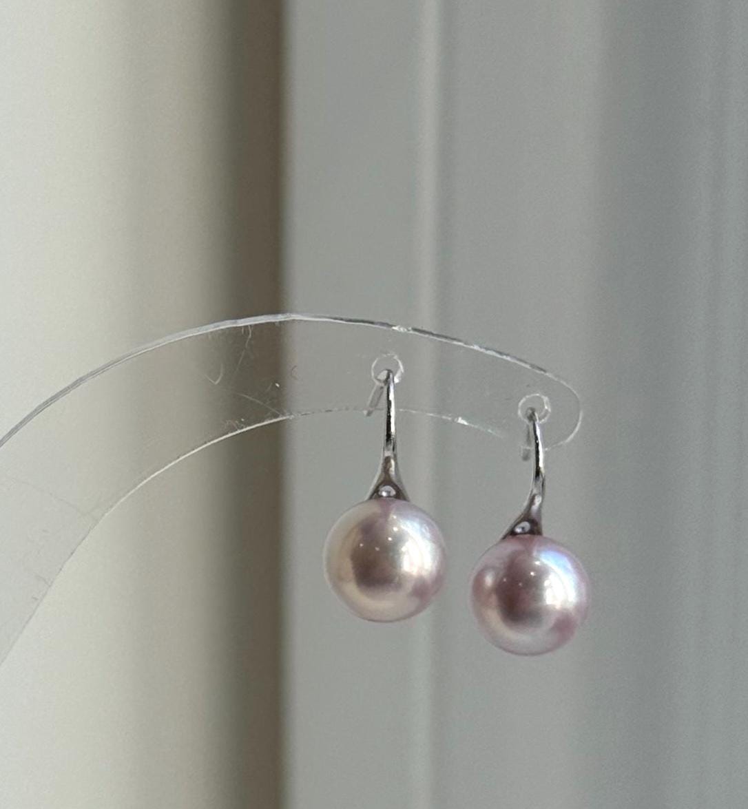 Elly’s 9.1mm Edison metallic pink Pearls High heel Earrings Hooks: Extreme luster Mirrored, 1.8cm high, S925 silver earrings. gift for her