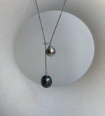 Elly’s Double 8.6-10mm Silver peacock blue Tahitian Pearls pendant chain set: Extreme luster mirrored, S925 silver chain set. gift for her birthday
