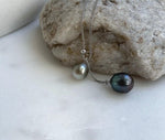 Elly’s Double 8.6-10mm Silver peacock blue Tahitian Pearls pendant chain set: Extreme luster mirrored, S925 silver chain set. gift for her