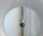 Elly’s Double blue silver Akoya Black platinum Tahitian pearls Pendant: 6.3-8.3mm, 2.5cm high, Extreme luster, S925 Silver gourd pendant. gift for her