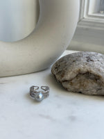 Elly’s 9.1x9.5mm Blue silver Australian Ocean White pearl Ring: Extreme luster mirrored, S925 Silver Adjustable Lace Ring.