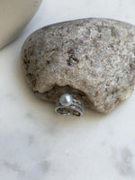 Elly’s 9.1x9.5mm Blue silver Australian Ocean White pearl Ring: Extreme luster mirrored, S925 Silver Adjustable Lace Ring.
