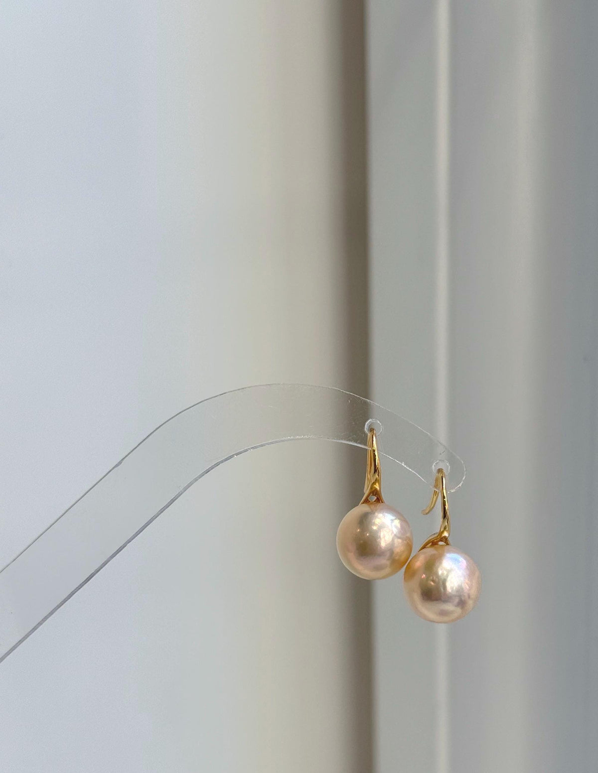 Elly’s 11mm Edison peach gold Pearls High-heel Earrings hooks: Extreme luster Mirrored, 2.2cm high, S925 silver Classic earrings hooks. gift for her birthday