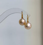 Elly’s 11mm Edison peach gold Pearls High-heel Earrings hooks: Extreme luster Mirrored, 2.2cm high, S925 silver Classic earrings hooks. gift for her daily office earrings
