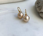 Elly’s 11mm Edison peach gold Pearls High-heel Earrings hooks: Extreme luster Mirrored, 2.2cm high, S925 silver Classic earrings hooks. gift for her