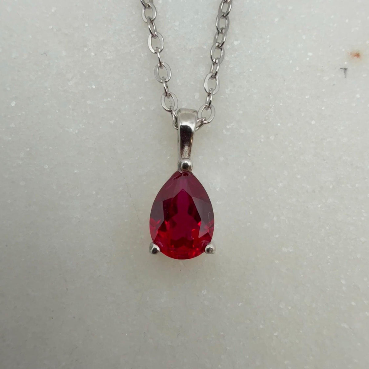 Pigeon Blood Pear Cut Ruby Necklace, 1.0ct/5*7mm Teardrop Lab Ruby Pendant, Solid Sterling Silver Jewelry