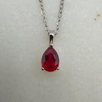Pigeon Blood Pear Cut Ruby Necklace, 1.0ct/5*7mm Teardrop Lab Ruby Pendant, Solid Sterling Silver Jewelry