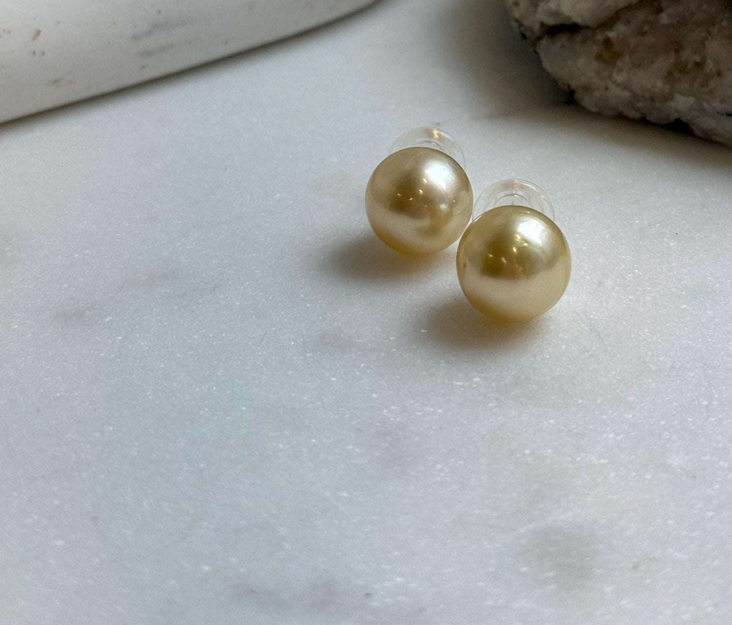 Elly’s 12.8mm Genius natural South sea golden ocean Pearls Earrings studs: Extreme luster, S925 silver minimalist earrings studs. high quality golden pearls earrings studs for her birthday