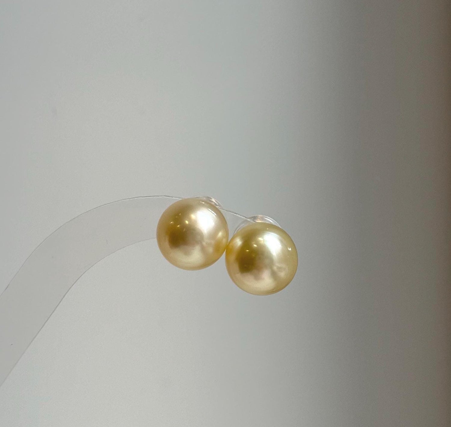 Elly’s 12.8mm Genius natural South sea golden ocean Pearls Earrings studs: Extreme luster, S925 silver minimalist earrings studs. high quality golden pearls earrings studs for her