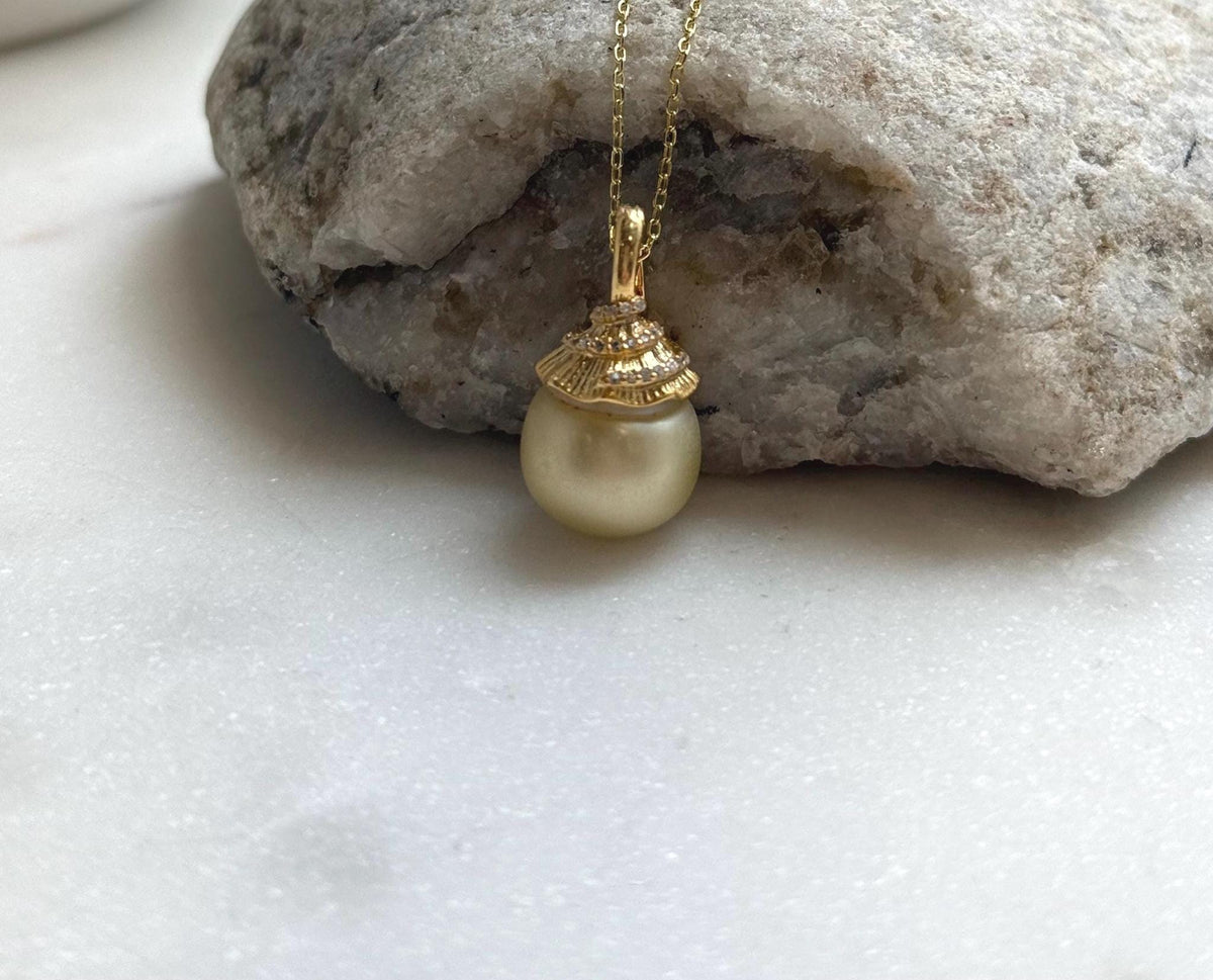 Elly’s 12mm South sea light golden ocean pearl Pendant: Extreme luster, 2.2cm high, s925 silver minimalist pendant. golden pearl pendant gift for her