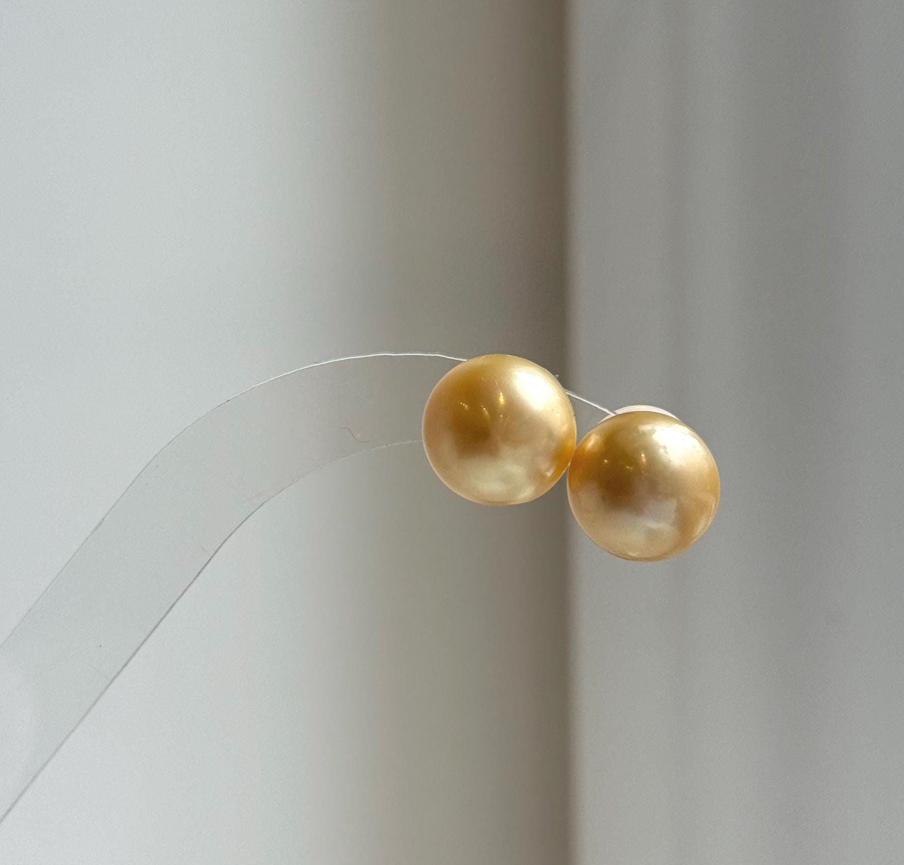 Elly’s 12.4mm Genius natural South sea ultra golden ocean Pearls Earrings studs: Extreme luster, S925 silver minimalist earrings studs. gift for her birthday