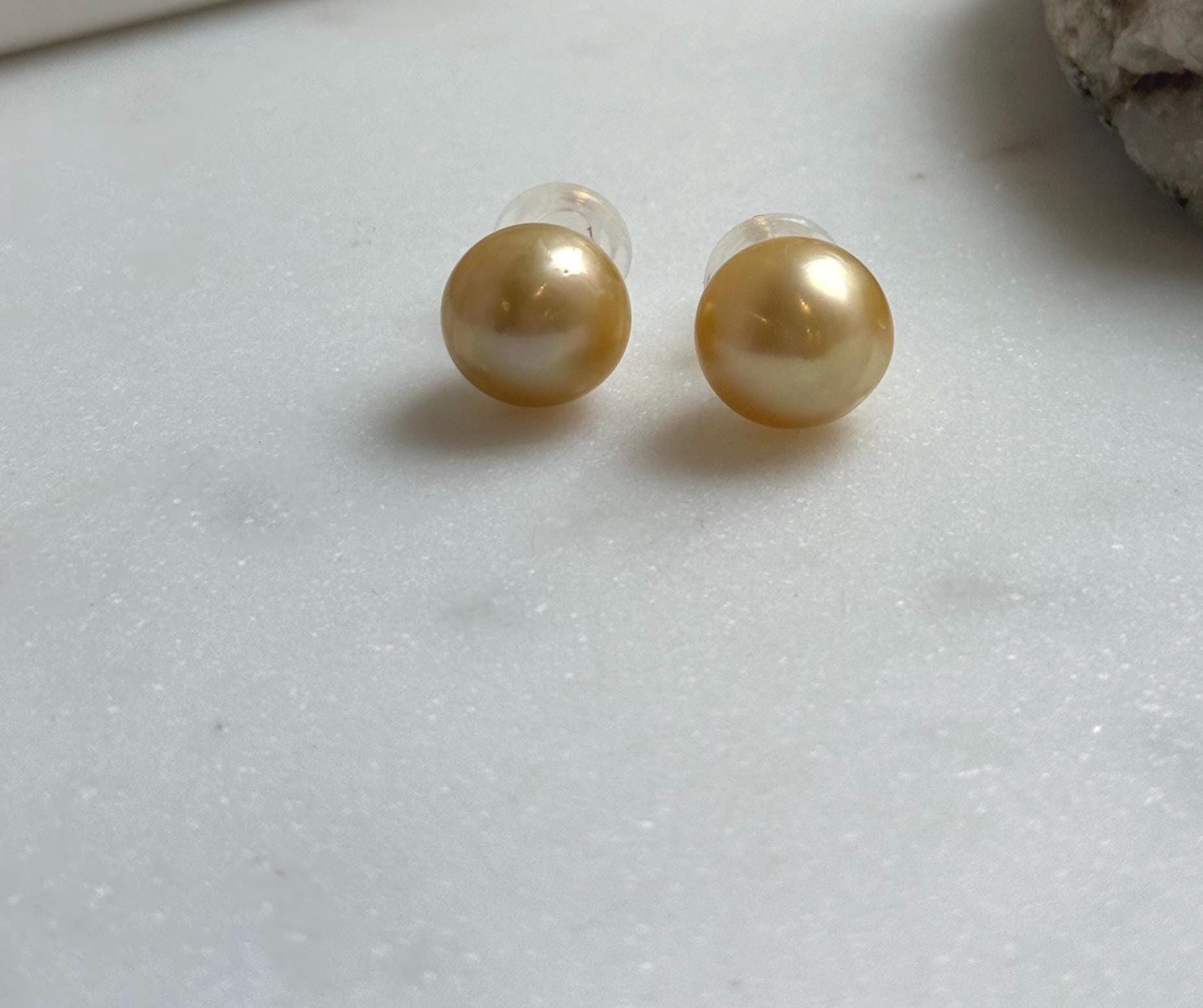 Elly’s 12.4mm Genius natural South sea ultra golden ocean Pearls Earrings studs: Extreme luster, S925 silver minimalist earrings studs. gift for her birthday daily office earrings