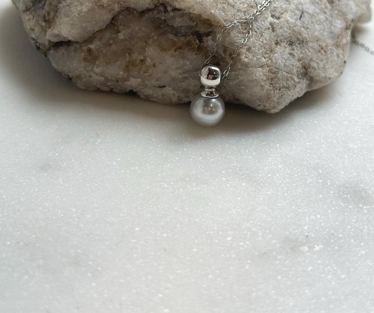 Elly’s 8.2mm Geniu Akoya blue silver ocean pearl Pendant: Extreme luster mirrored, s925 silver minimalist pendant. gift for her
