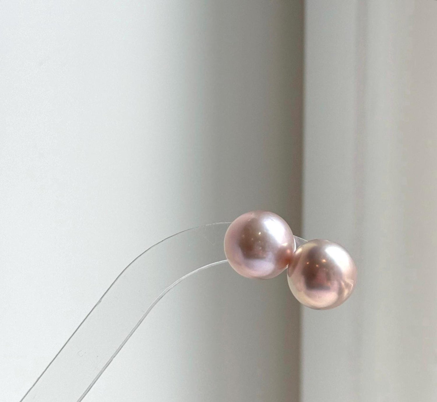 Elly’s 13.3mm Large Edison rose Pearls Earrings Studs: Extreme luster Mirrored, S925 silver minimalist earrings studs.