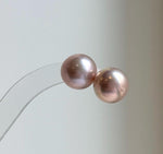 Elly’s 13.3mm Large Edison rose Pearls Earrings Studs: Extreme luster Mirrored, S925 silver minimalist earrings studs.