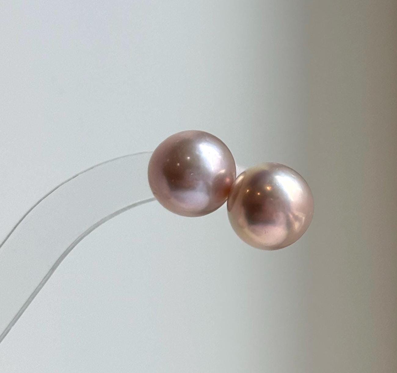 Elly’s 13.3mm Large Edison rose Pearls Earrings Studs: Extreme luster Mirrored, S925 silver minimalist earrings studs.