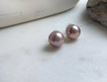 Elly’s 13.3mm Large Edison rose Pearls Earrings Studs: Extreme luster Mirrored, S925 silver minimalist earrings studs.