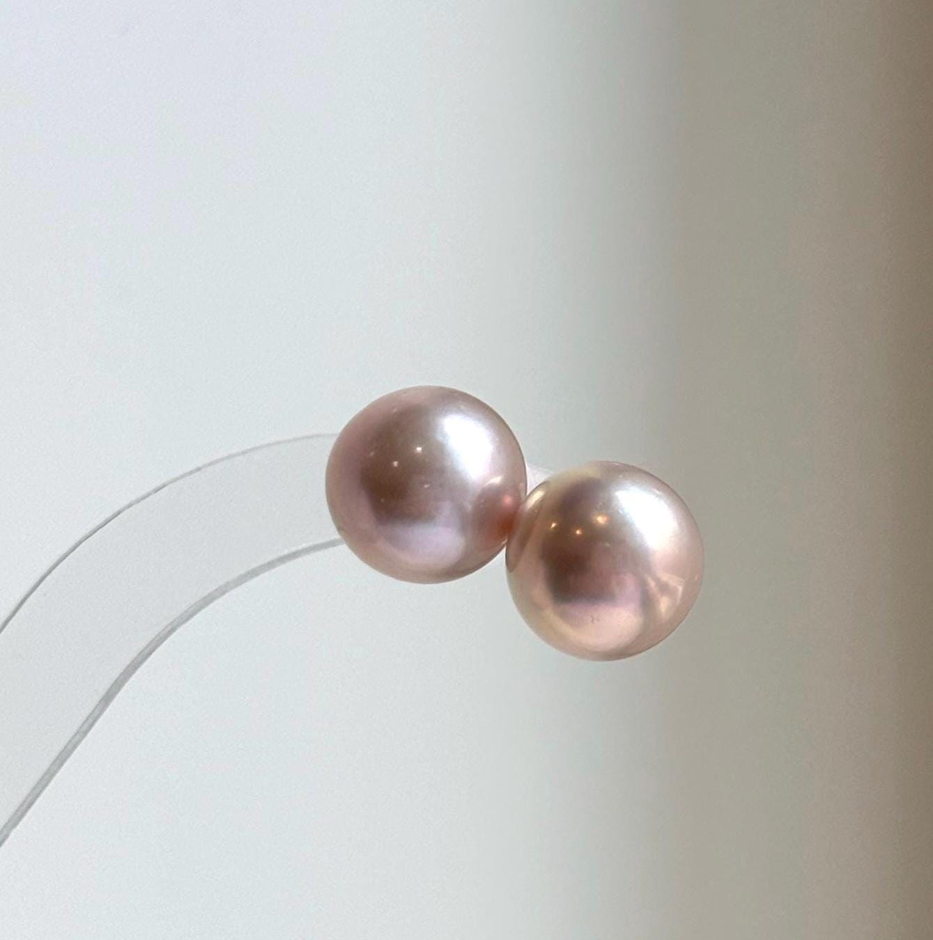 Elly’s 13.3mm Large Edison rose Pearls Earrings Studs: Extreme luster Mirrored, S925 silver minimalist earrings studs.