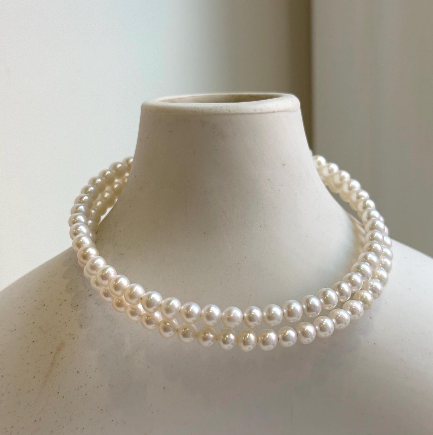 Hui Elly’s Double layers adjustable Bracelet 4.2-4.4mm white small pearls:   extremely luster mirrored, 6.5cm dia. gift for her daily office bracelet