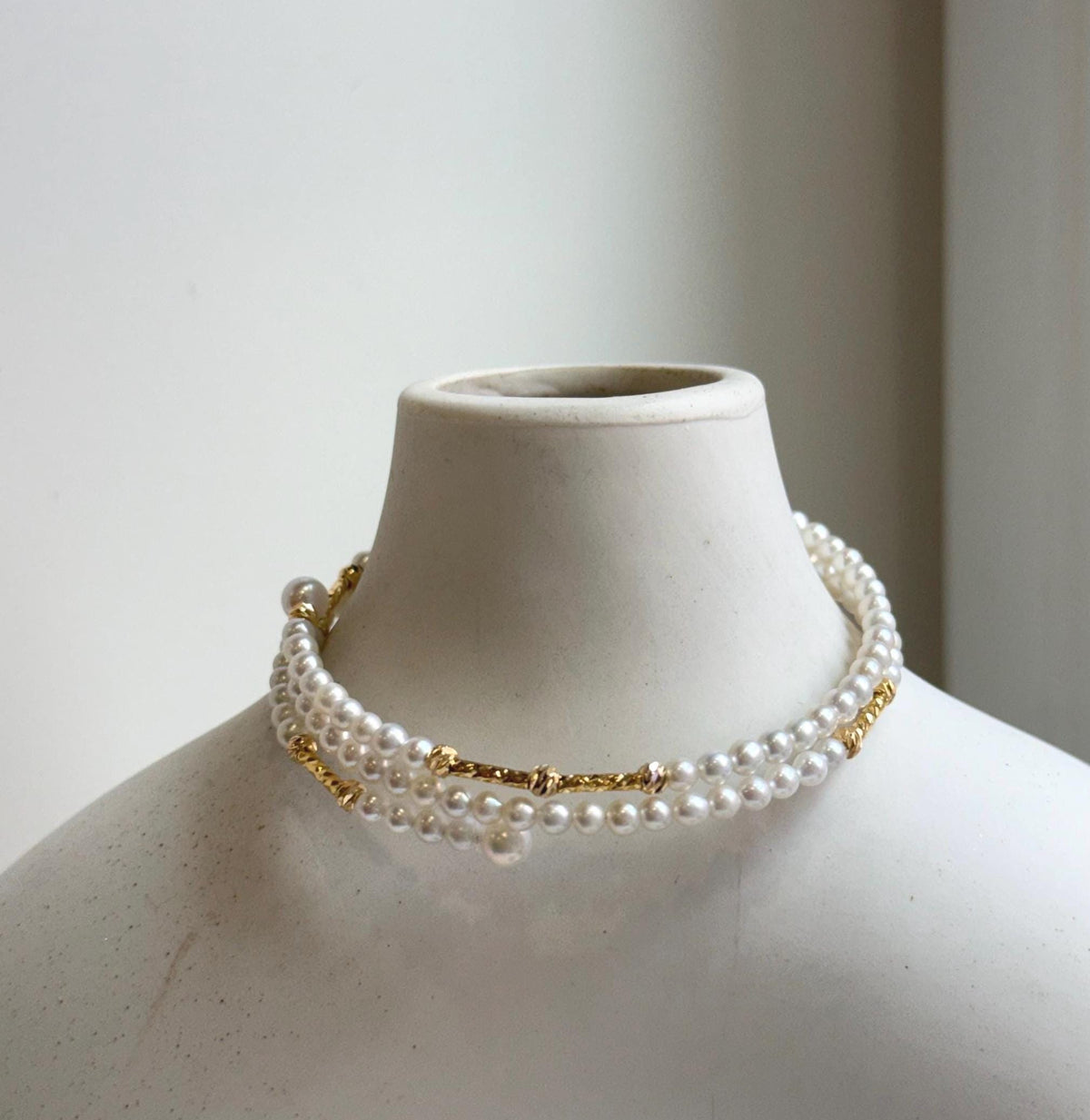 Elly’s Double layers Bracelet 3.1-3.5mm white small pearls:   extremely luster mirrored, 5.5cm dia. gift for her