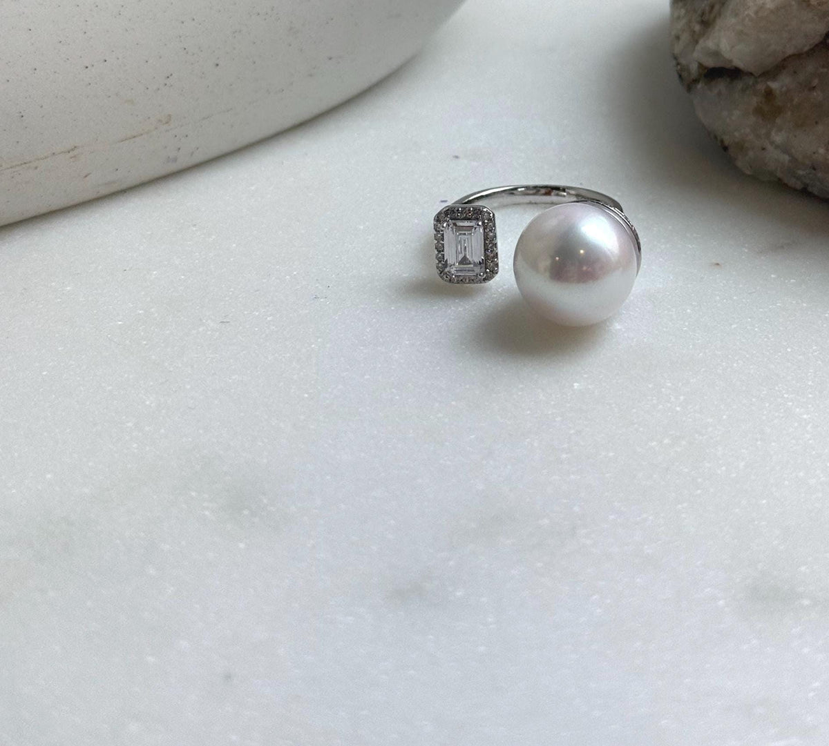 Elly’s 12.3mm 5A White Edison pearl ring: Extreme luster mirrored, S925 silver adjustable ring. high quality daily office white pearl ring gift for her anniversary